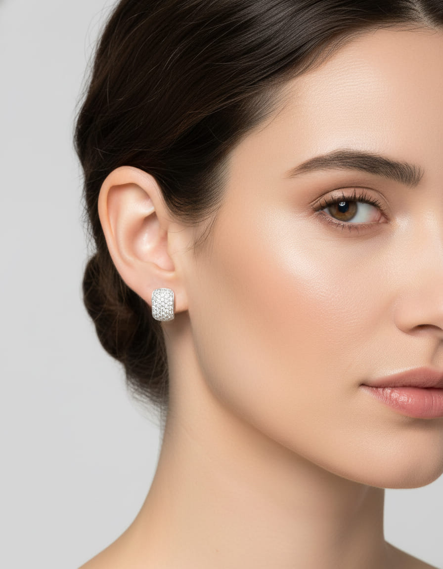 Orecchini semicerchio in oro bianco e pavè di diamanti-3