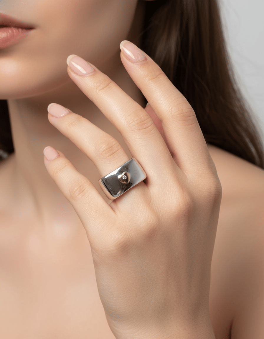 Anello fascia pitti e sisi in argento con cuore in oro e zircone-3