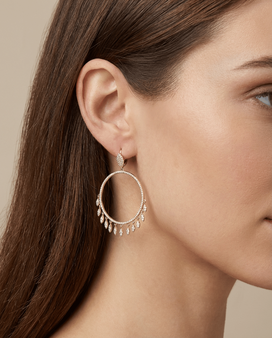 Orecchini cerchio con pendenti in oro rosa e diamanti-3