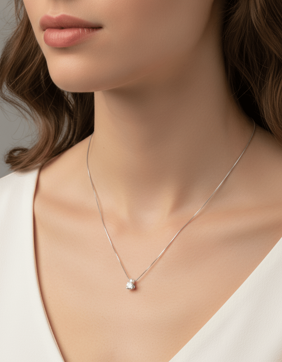 Catenina punto luce a filo in oro bianco con diamante 0,13 ct-3