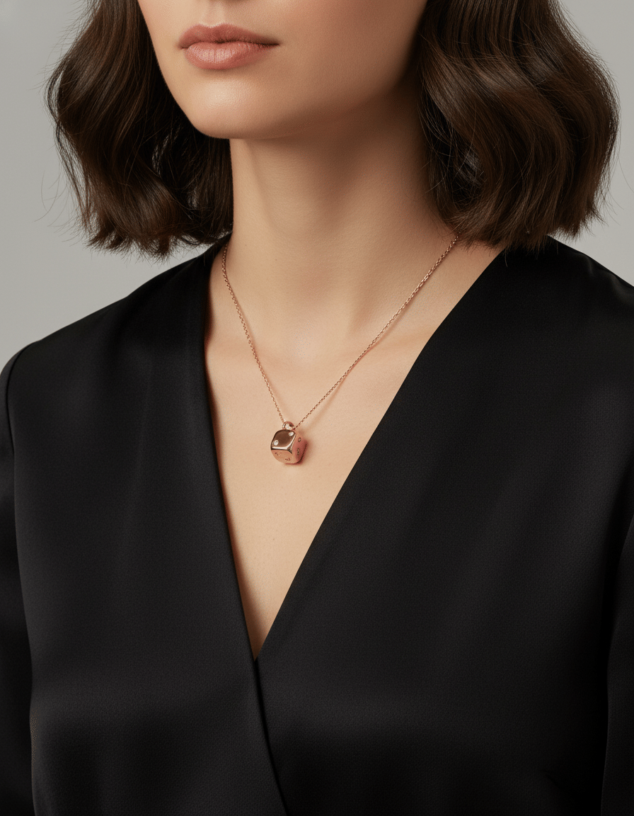 Ciondolo dado dodo in oro rosa 9 kt e diamanti brown-3