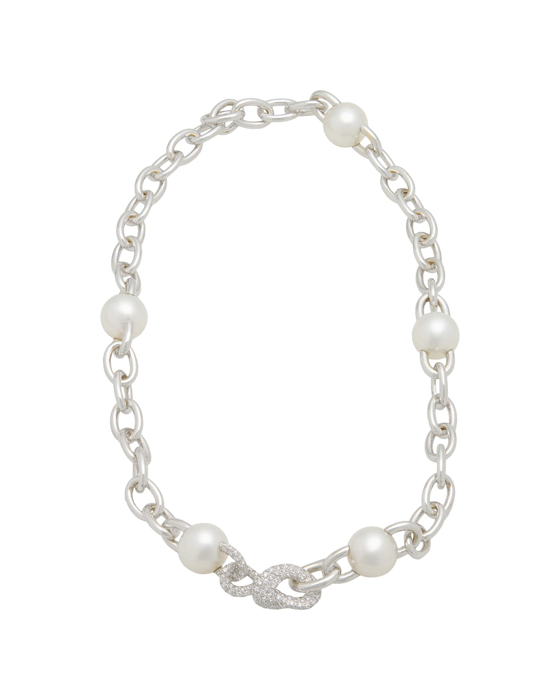 Collana girocollo mikimoto con maglie a catena in oro bianco diamanti e perle 11,30 mm-1