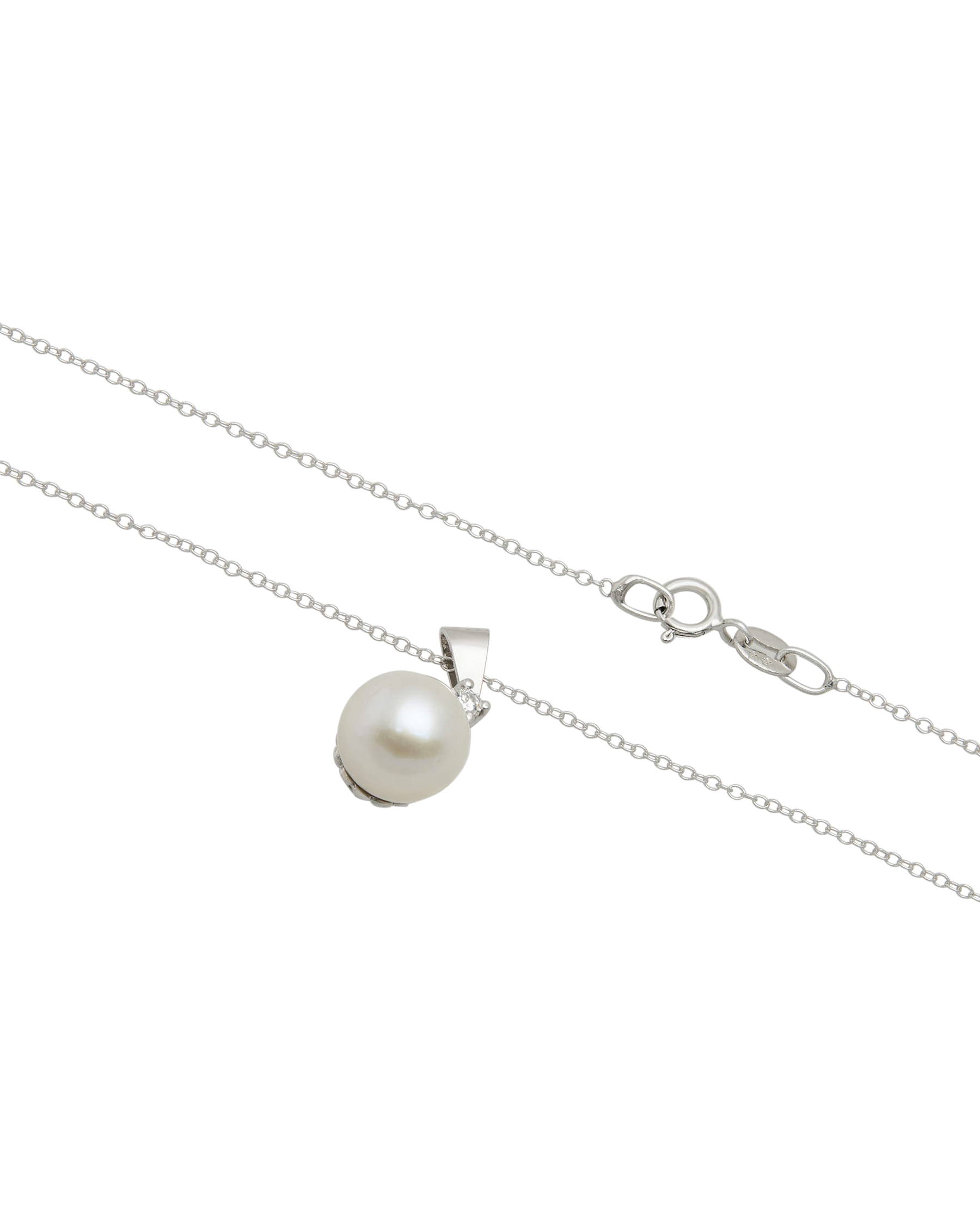 Collana in oro bianco con ciondolo perla 8,20 mm e diamante-2