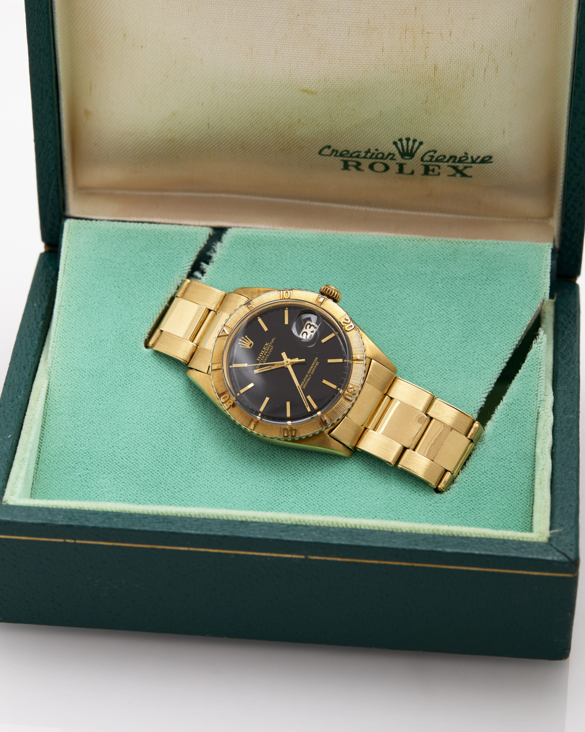 Rolex datejust turn-o-graph black gilt dial ref 1625-7