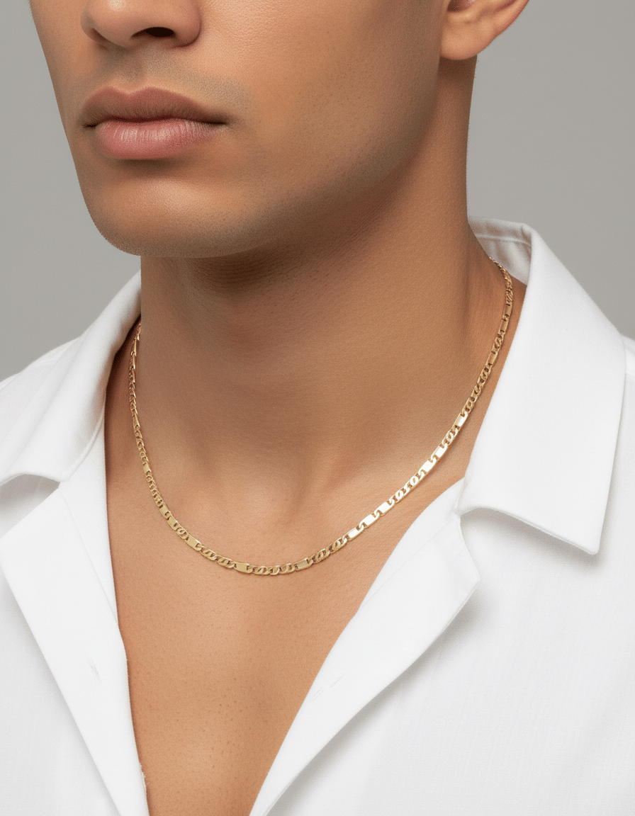 Collana maglie figaro e maglia piena in oro giallo 18 kt-3