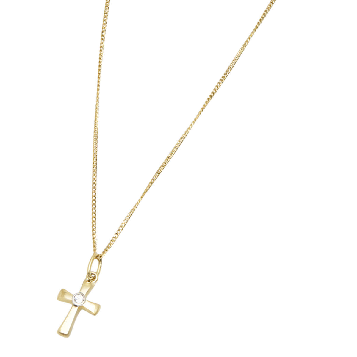 Collana con ciondolo croce in oro giallo e bianco con diamante centrale-1