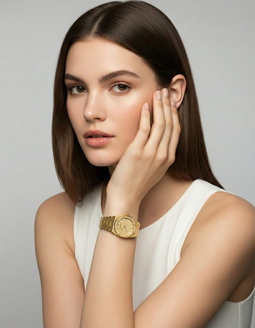 Audemars piguet royal oak 56303ba diamond champagne dial 18k yellow gold watch-6