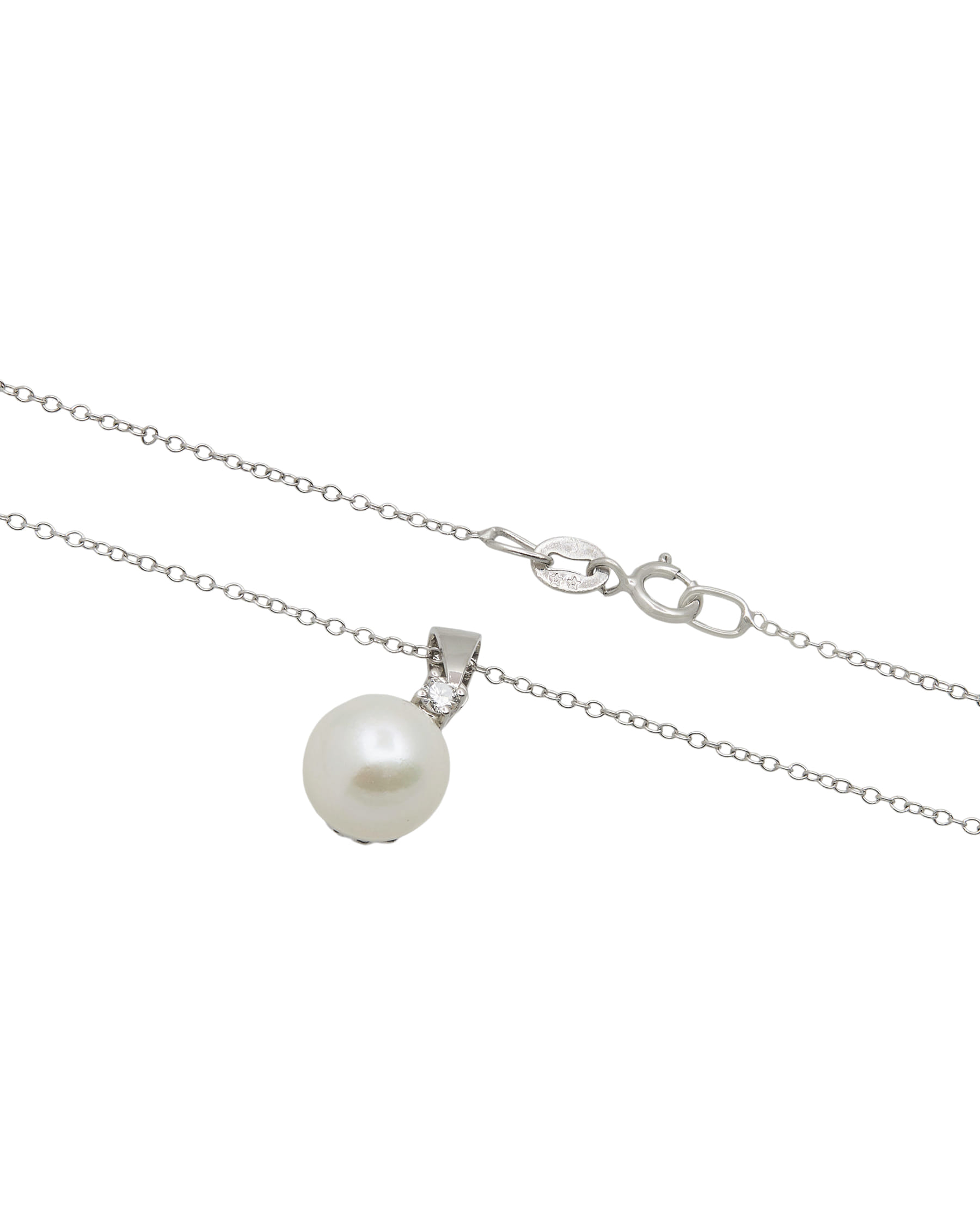 Collana in oro bianco con perla di 8mm e diamante-2