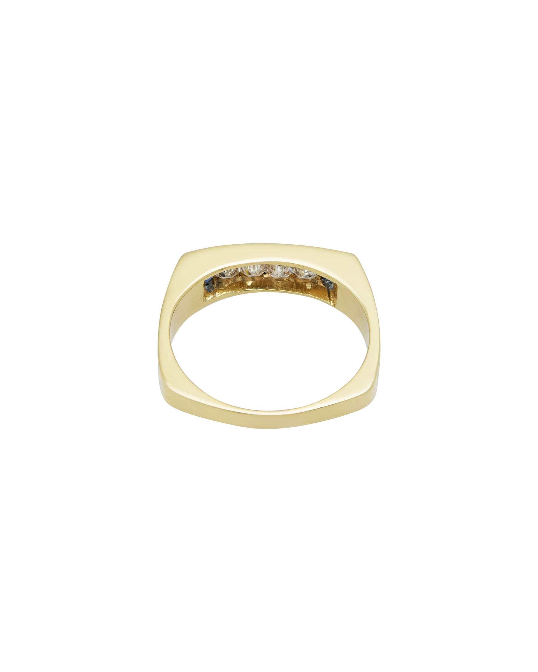 Anello fede squadrata in oro giallo con zaffiri e diamanti emerald-3