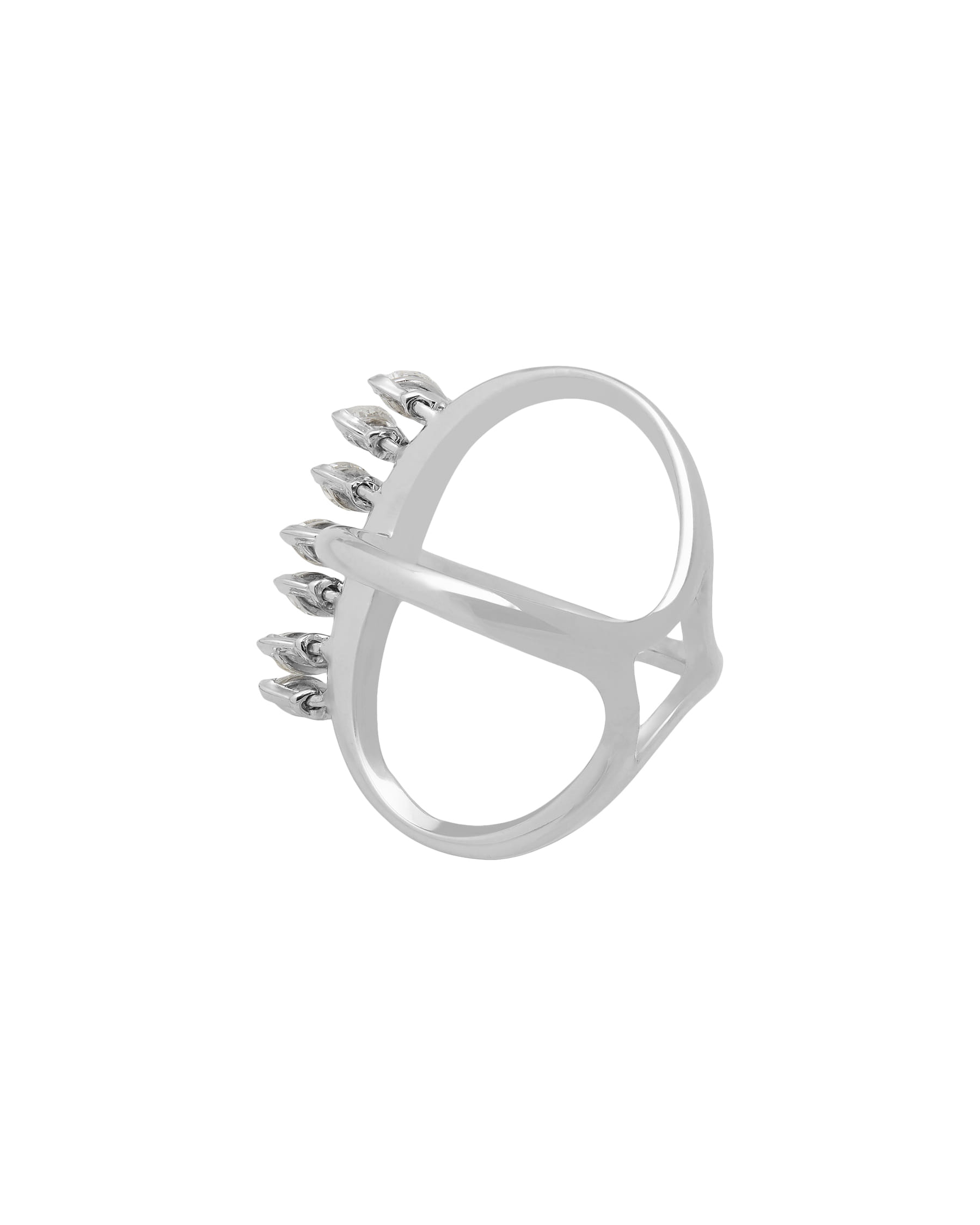 Anello design intrecciato in oro bianco con diamanti marquise mobili-2