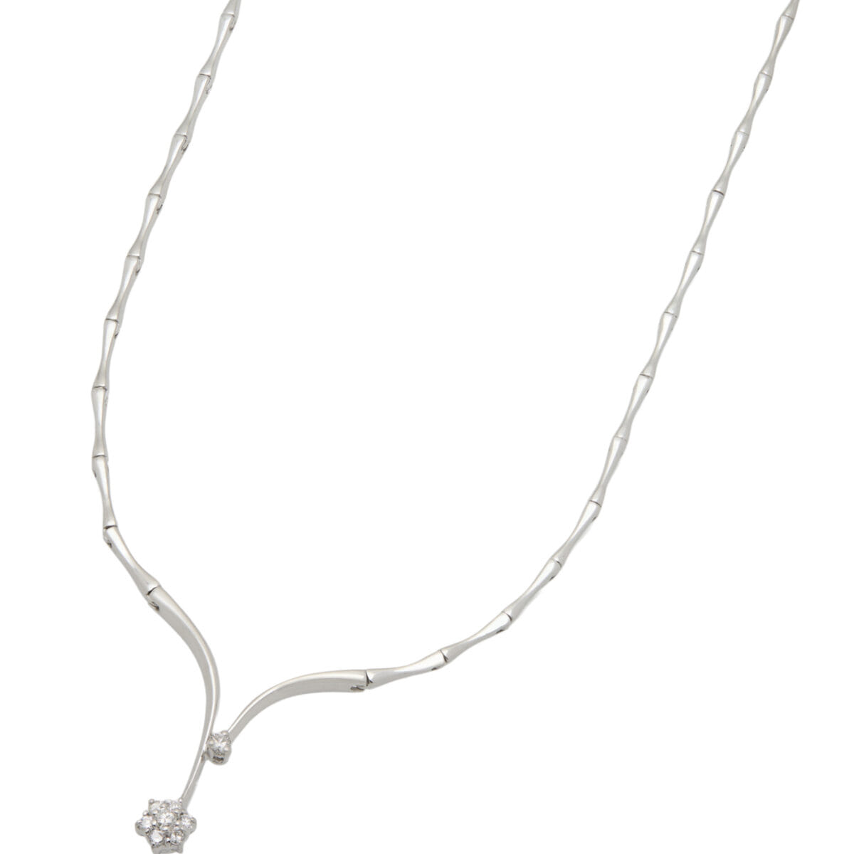 Collier in oro bianco con ciondolo fiore e punto luce con diamanti-1