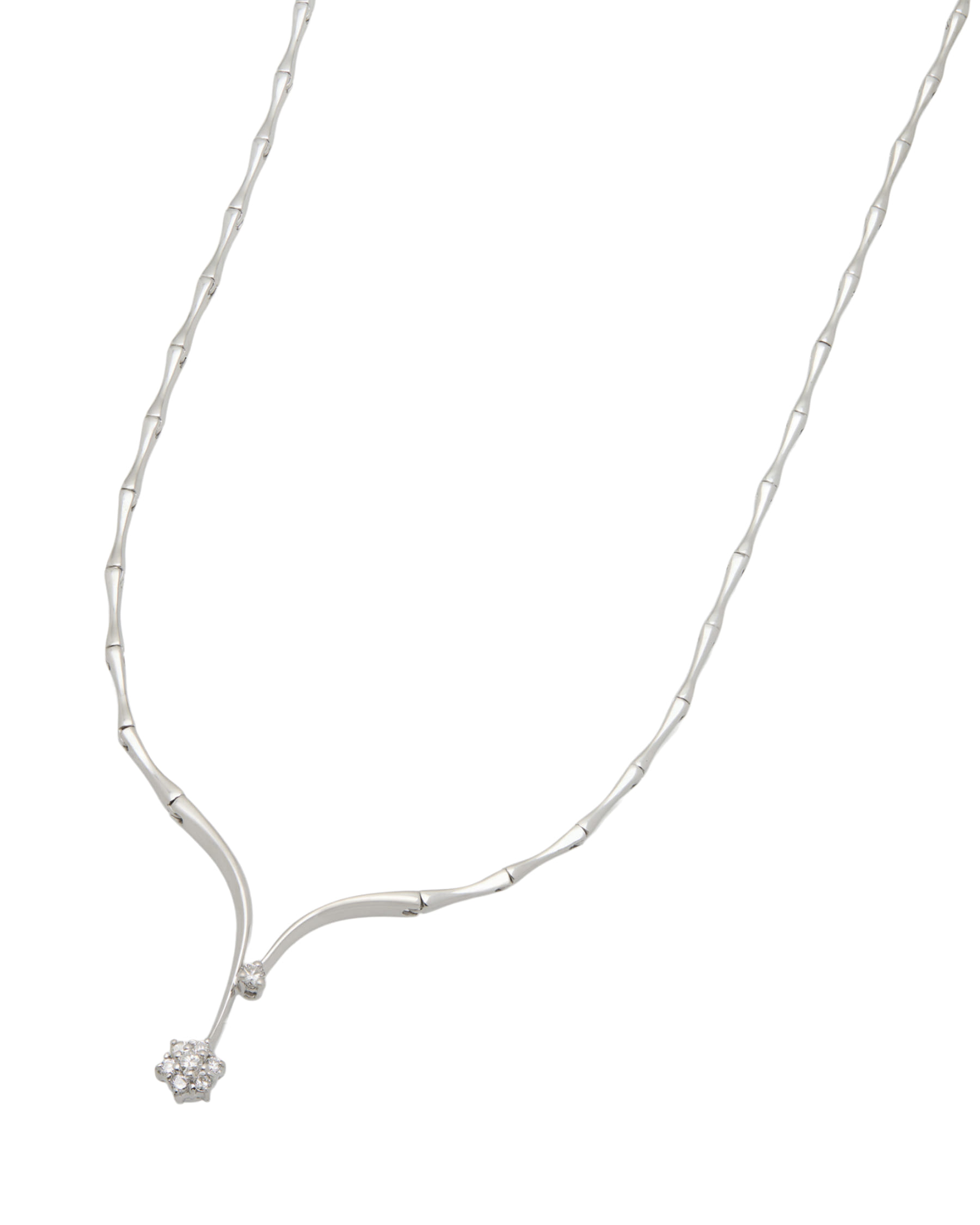 Collier in oro bianco con ciondolo fiore e punto luce con diamanti-1