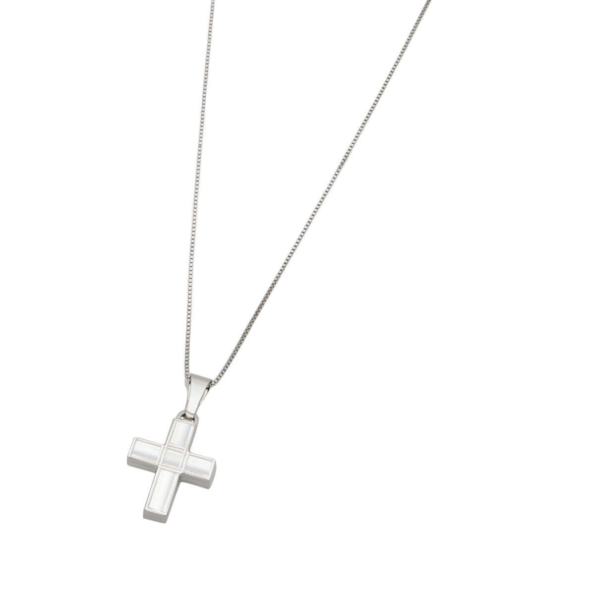 Catenina veneziana e ciondolo croce geometrico in oro bianco-1