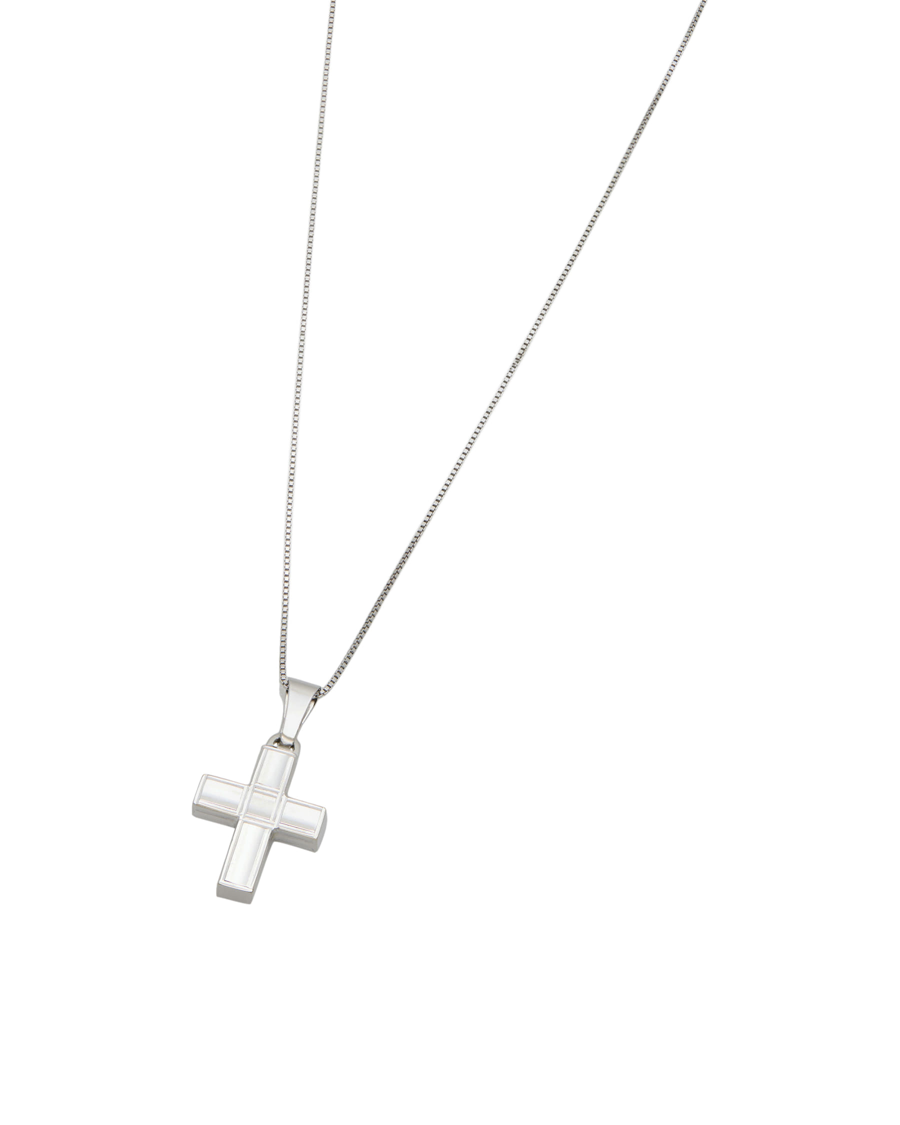 Catenina veneziana e ciondolo croce geometrico in oro bianco-1