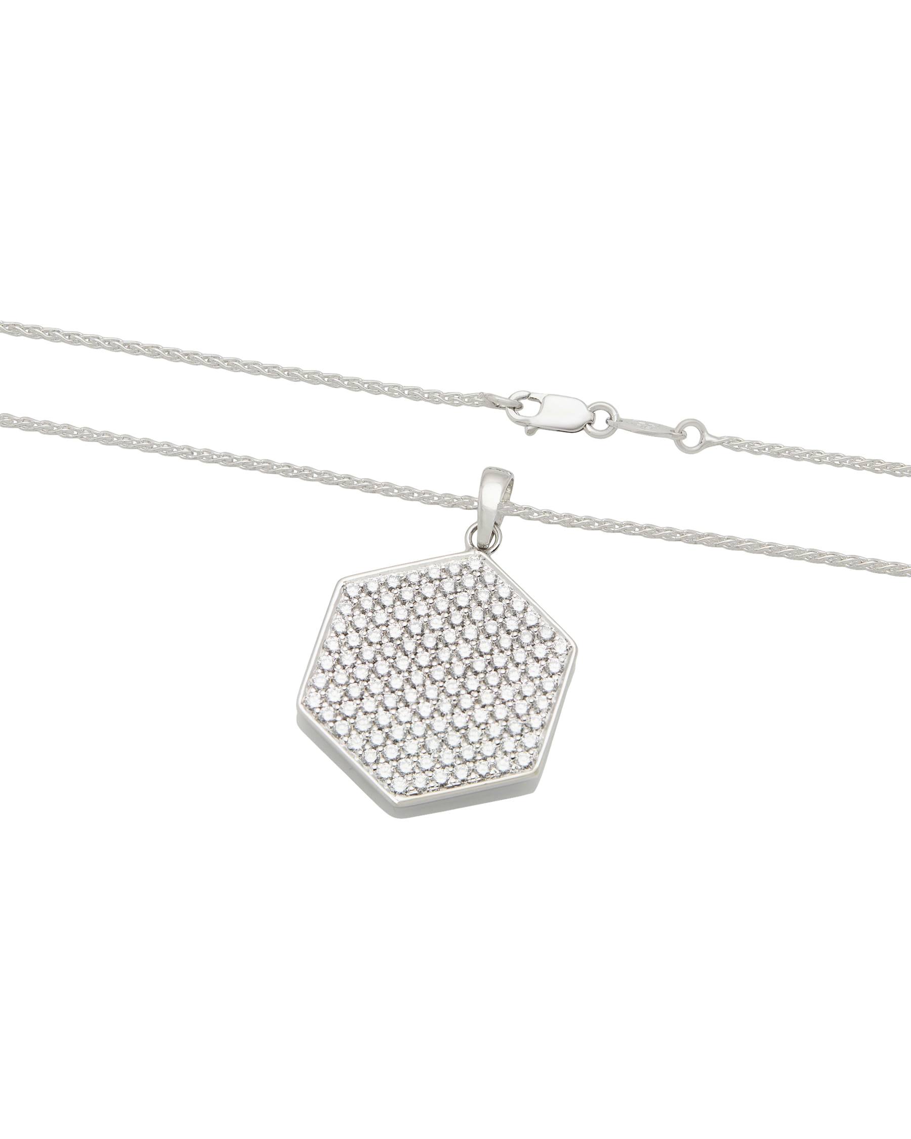 Catenina gora maglia intrecciata con ciondolo esagonale in oro bianco e pavè di diamanti-2