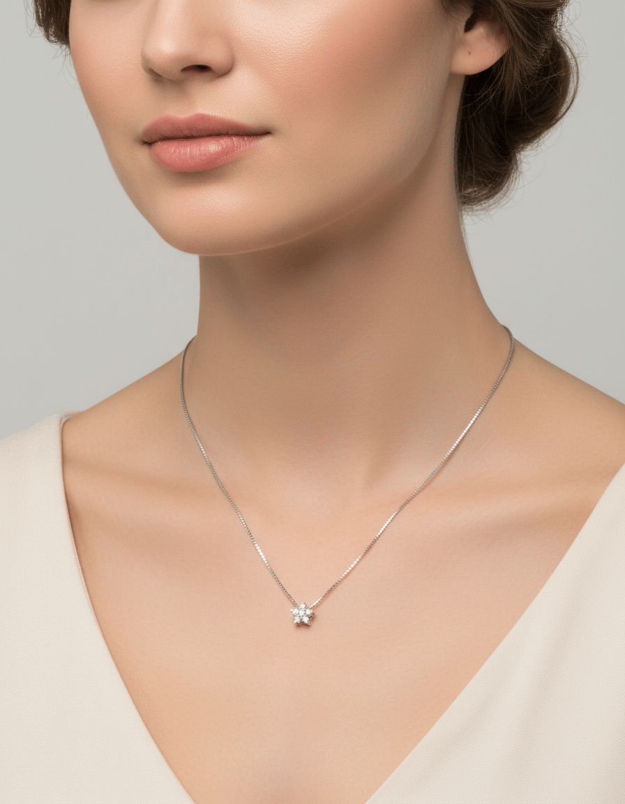 Collana damiani con ciondolo fiore in oro bianco con diamanti-3