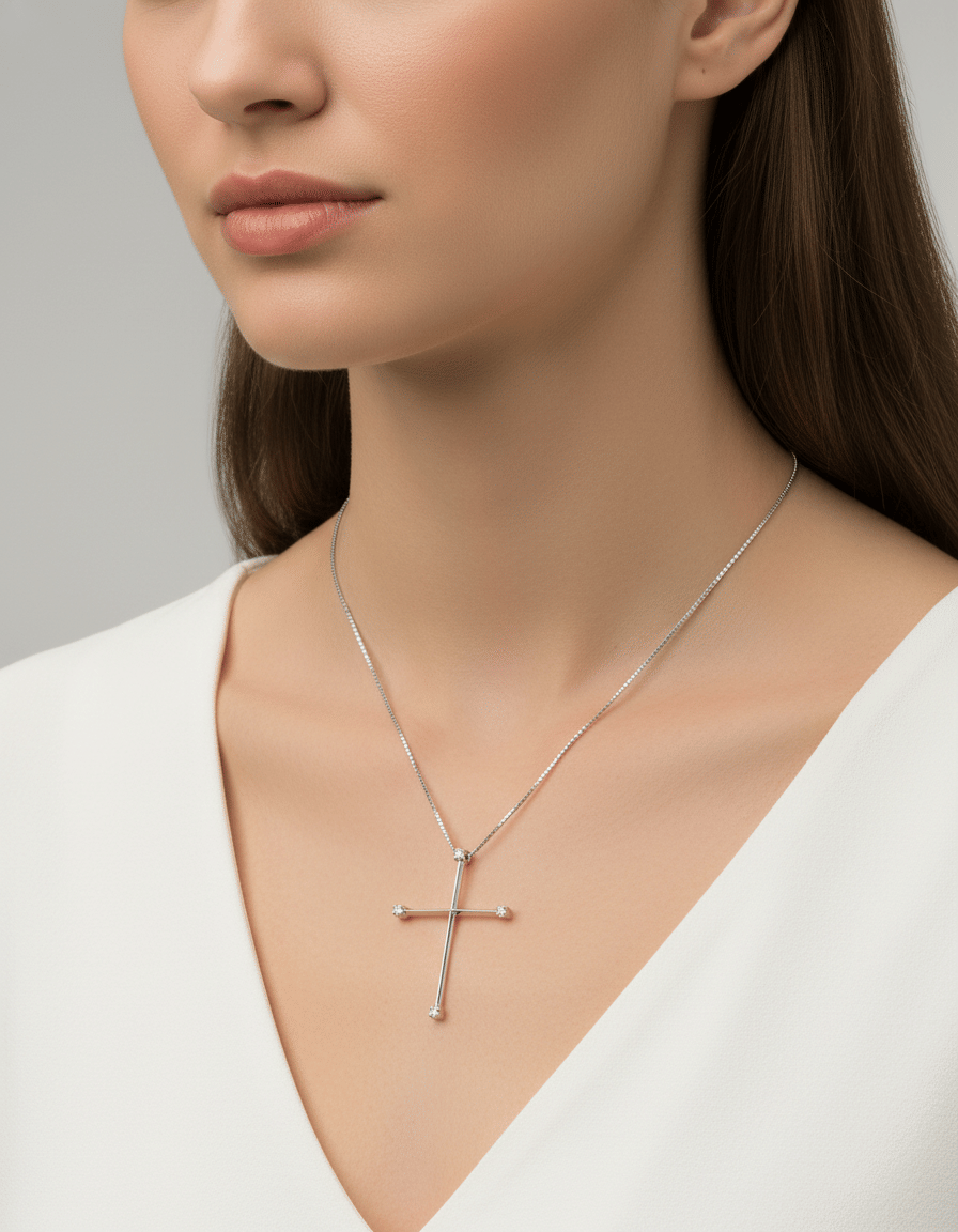 Catenina veneziana con ciondolo croce e 4 diamanti-3