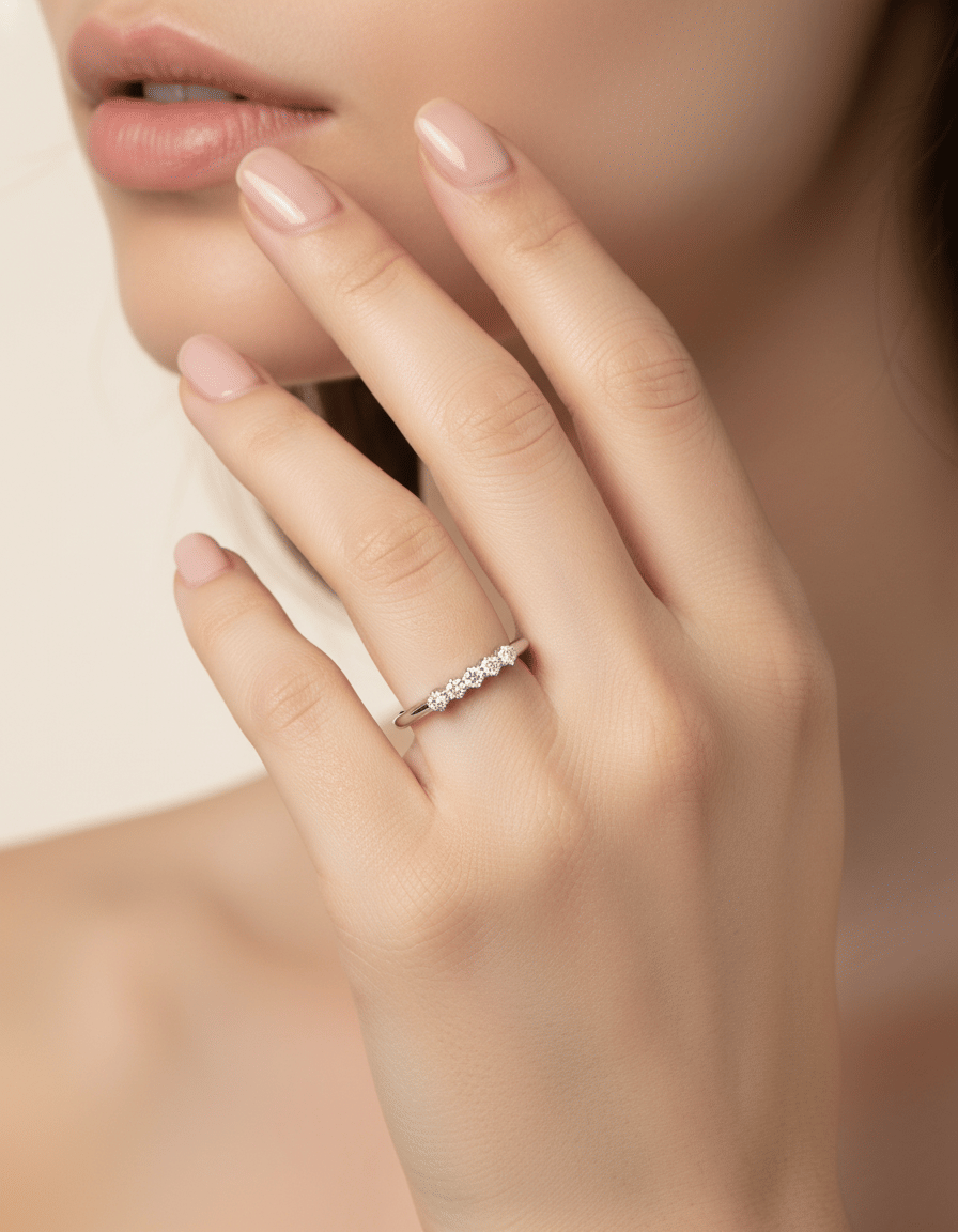 Anello veretta in oro bianco con 5 diamanti 0,20 ct-4