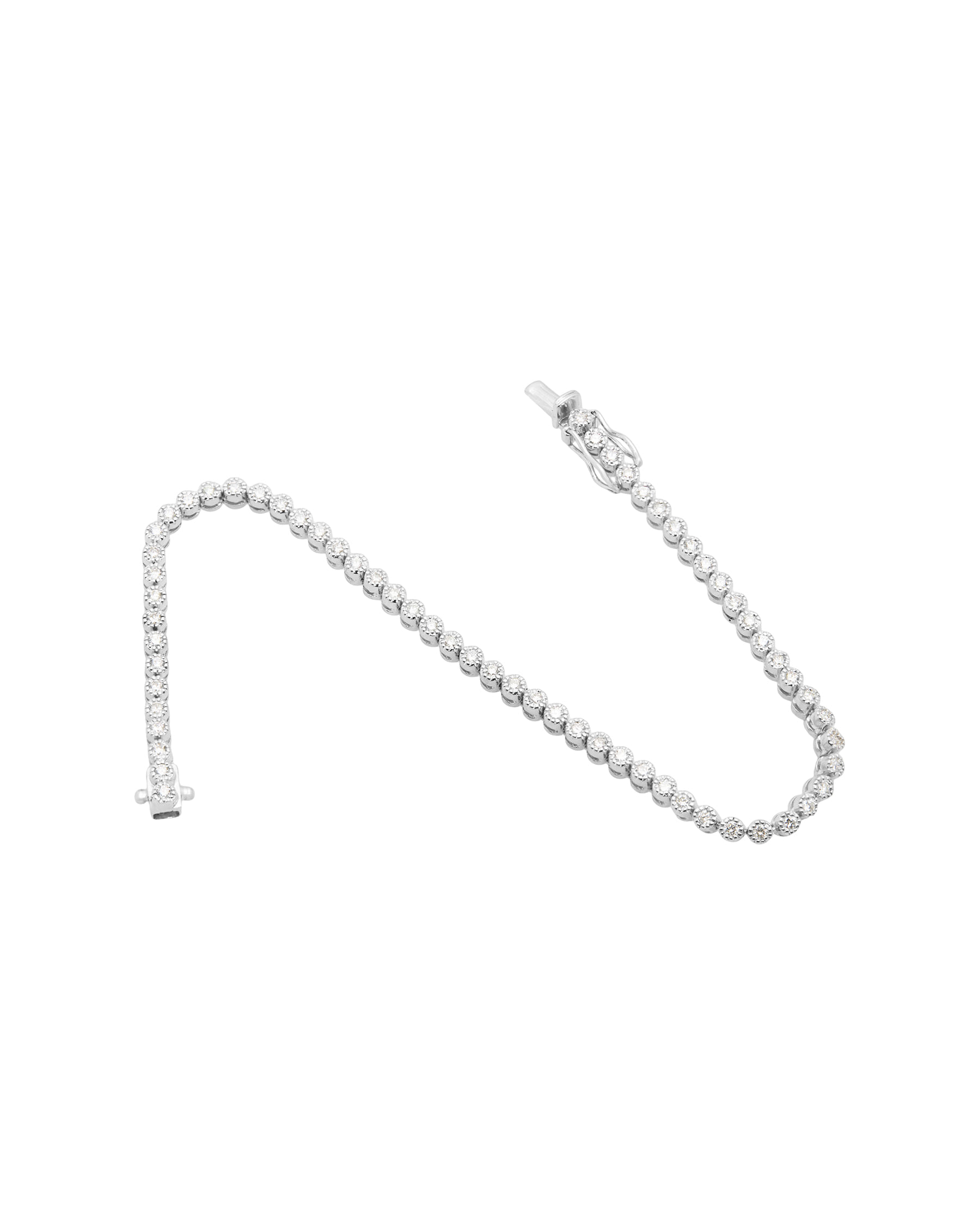 Bracciale tennis con castoni tondo a grani in oro bianco con diamanti-2