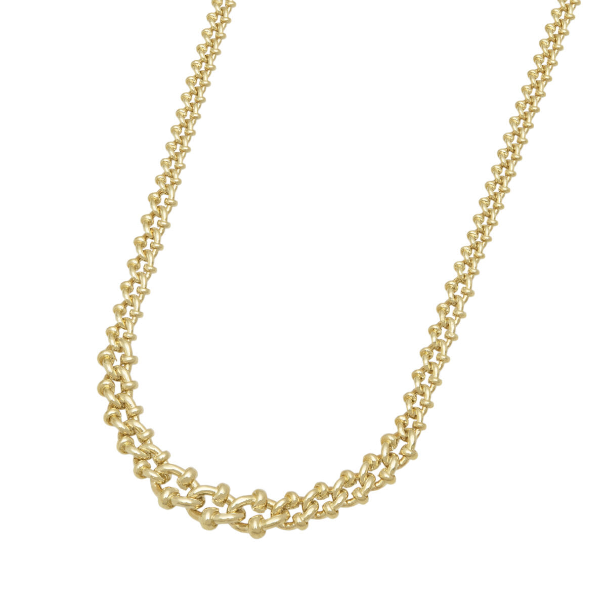 Collana urbano a maglie degrade con anelli decorativi in oro giallo e bianco-1