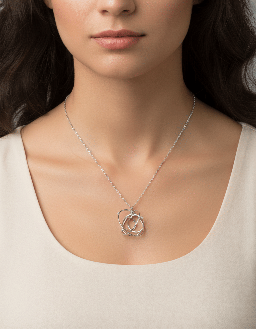 Collana alfieri in oro bianco e ciondolo con cerchi mobili e punto luce di diamanti-3