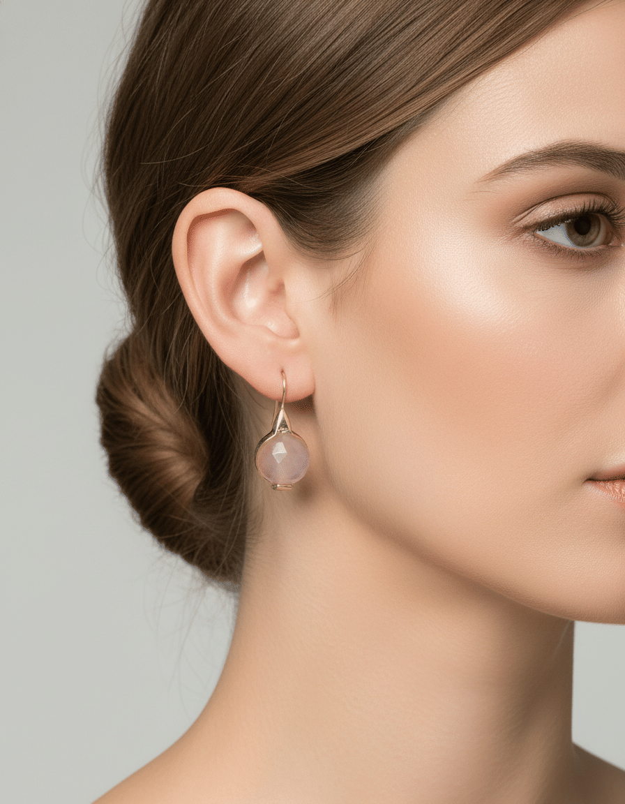 Orecchini pendenti pitti e sisi in oro giallo con quarzo rosa-3