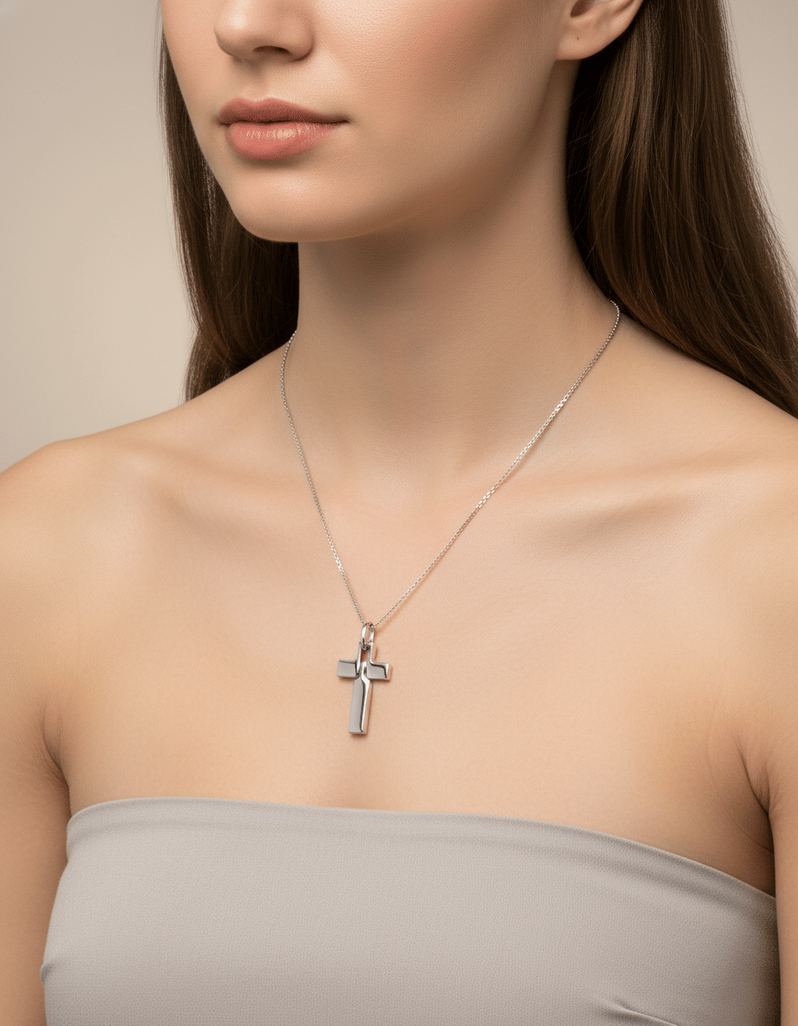 Catenina con ciondolo croce modulare barakà in oro bianco-3