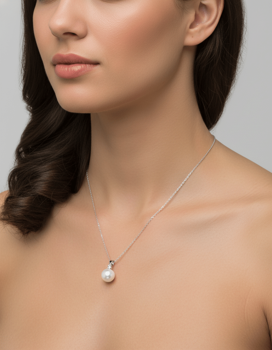 Collana in oro bianco con perla di 8mm e diamante-3