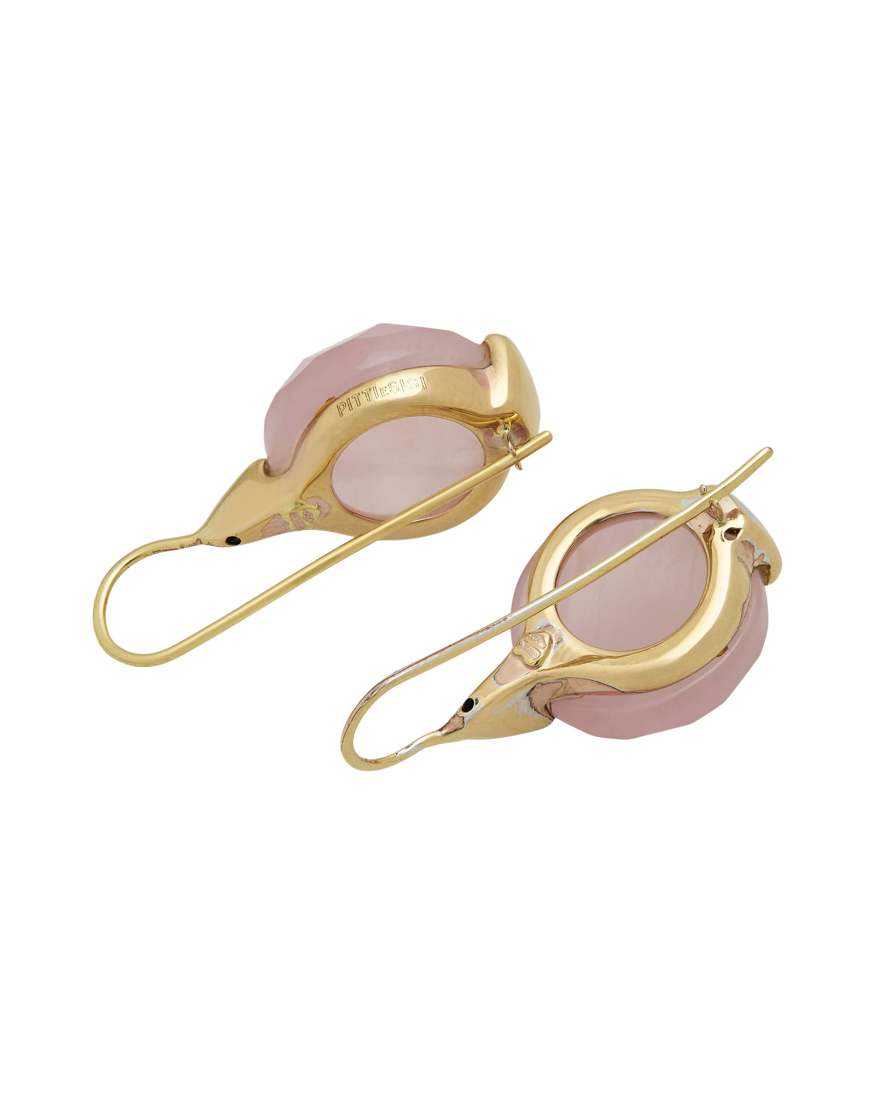 Orecchini pendenti pitti e sisi in oro giallo con quarzo rosa-2