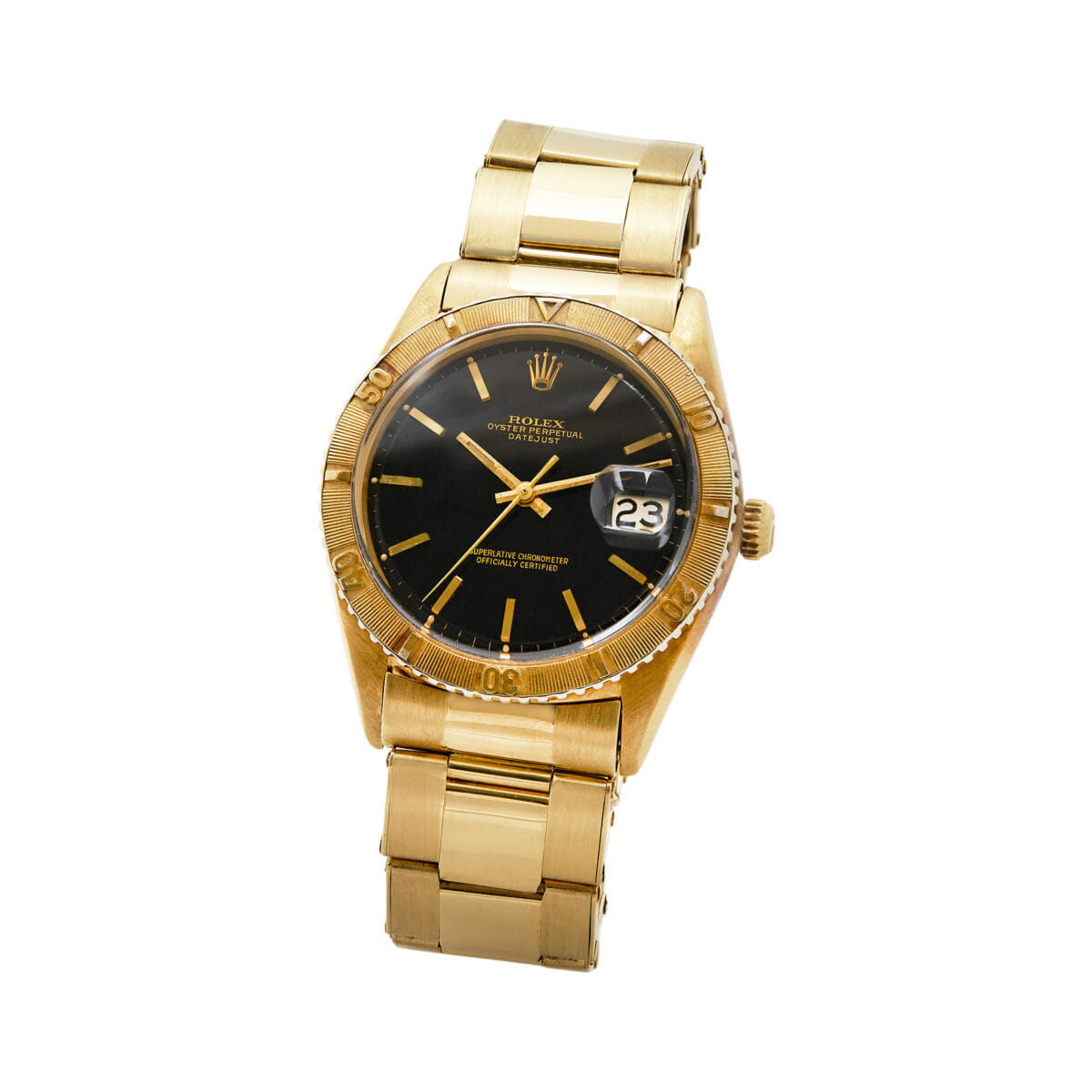 Rolex datejust turn-o-graph black gilt dial ref 1625-1