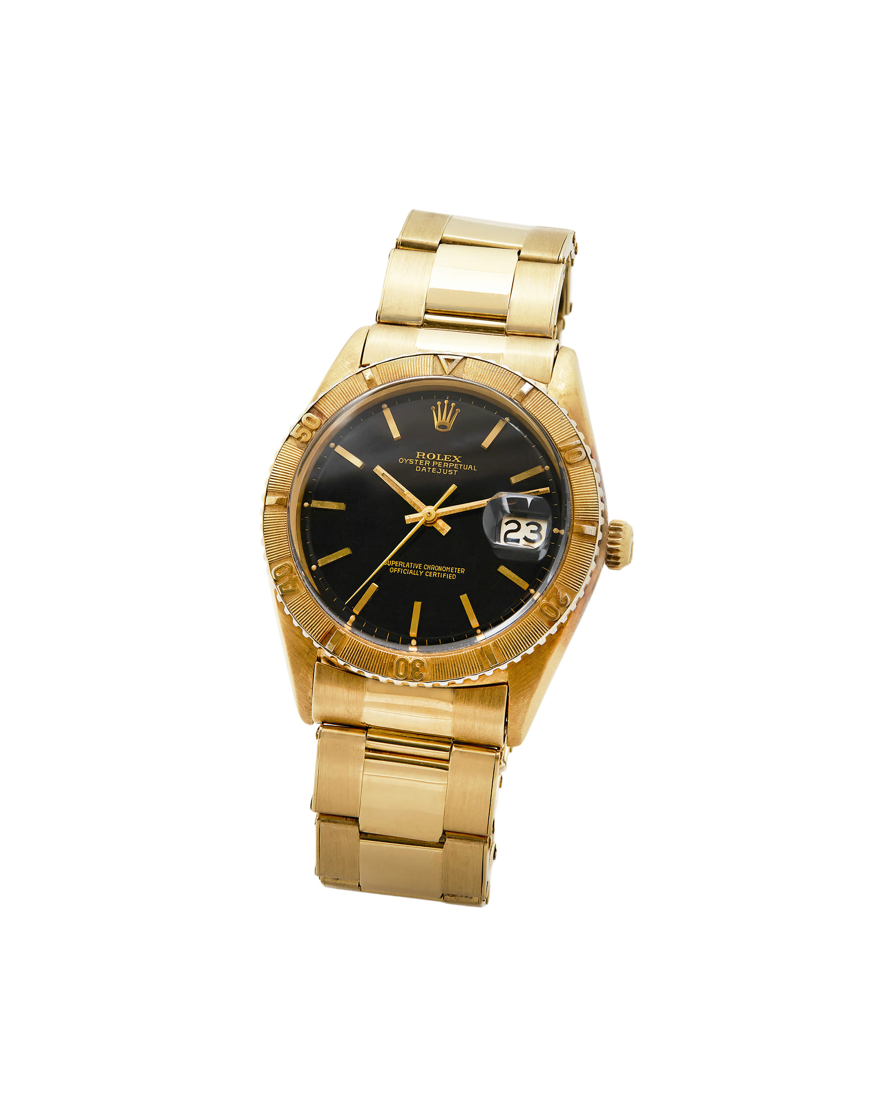 Rolex datejust turn-o-graph black gilt dial ref 1625-1