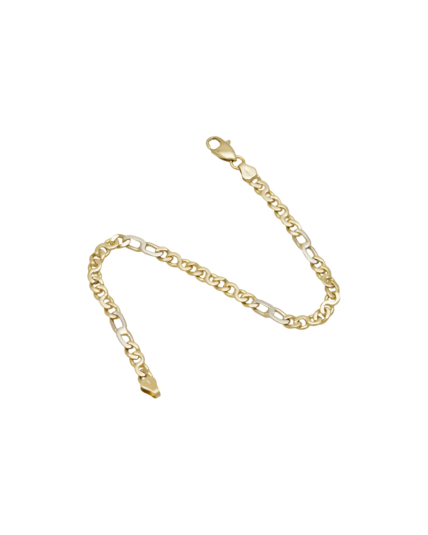 Bracciale maglia otto piatta in oro giallo e bianco-2