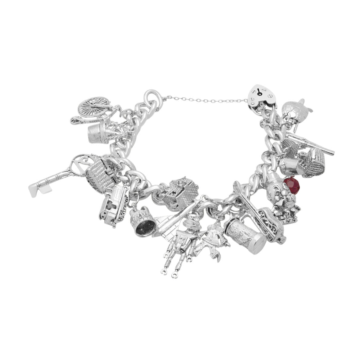 Bracciale a maglie con charms in argento 925% con timbri inglesi-1