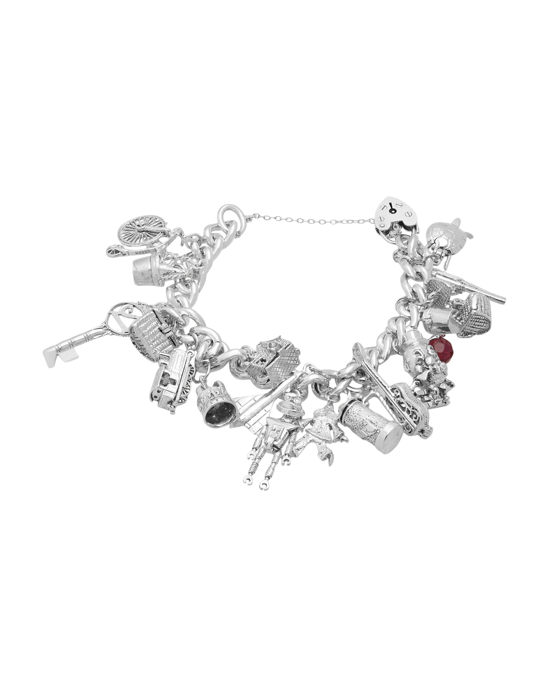 Bracciale a maglie con charms in argento 925% con timbri inglesi-1