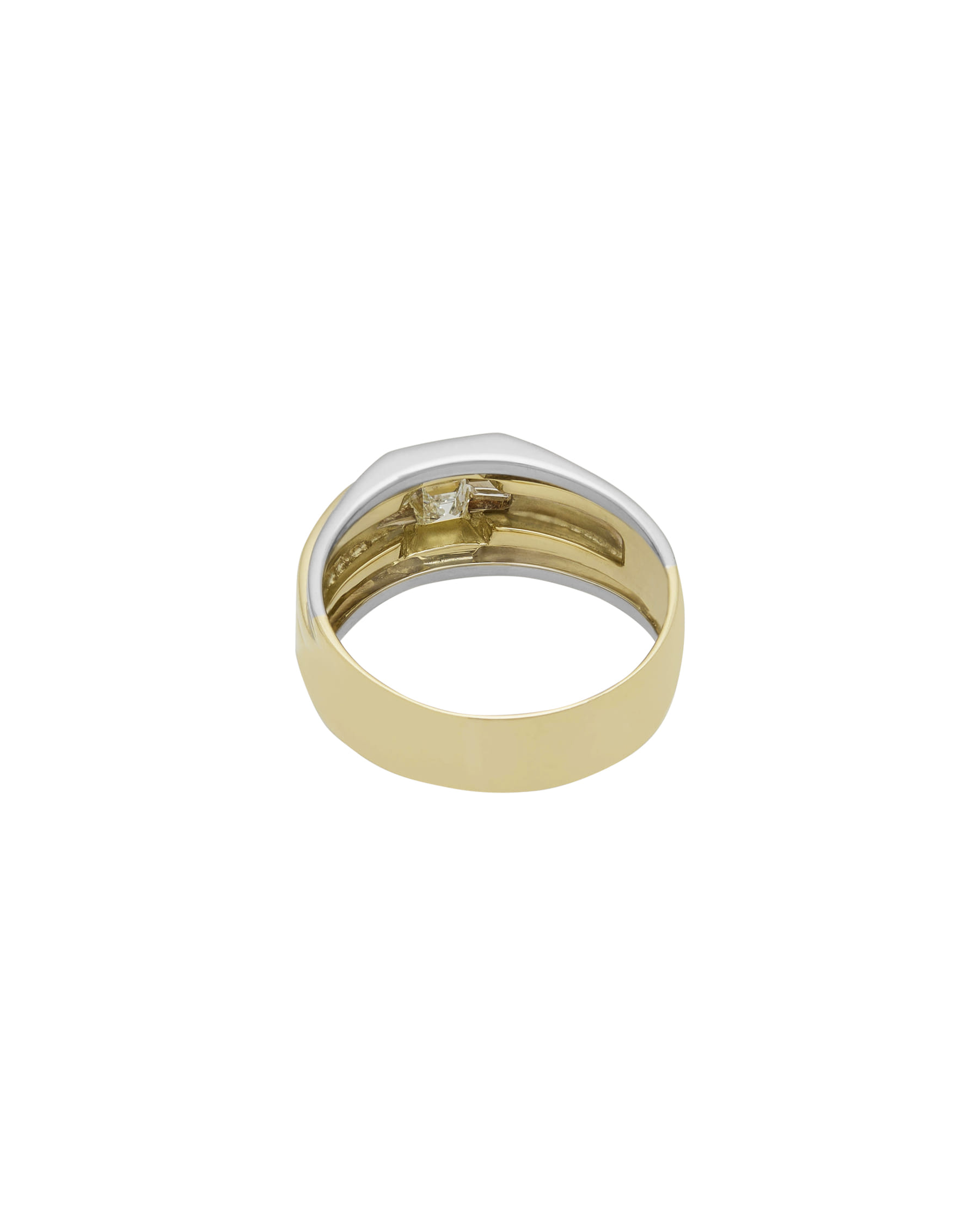 Anello fascia in oro giallo e bianco con diamanti fantasia-3