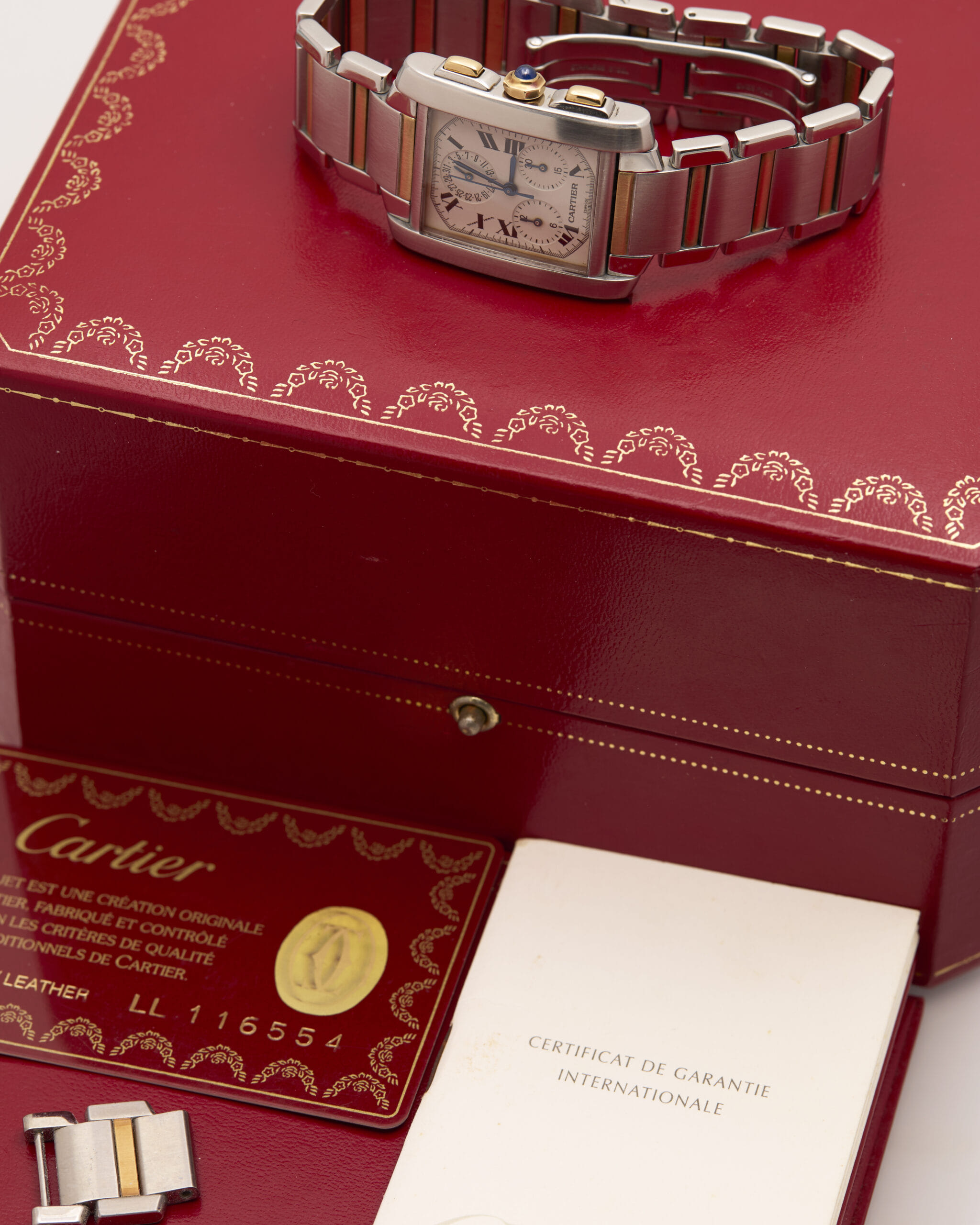 Cartier tank française chronograph steel yellow gold ref 2303-7