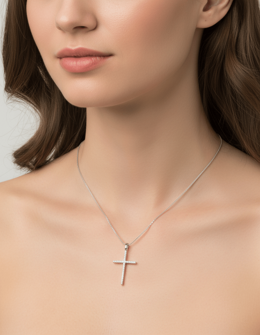 Catenina damiani con ciondolo croce e diamanti in oro bianco-3