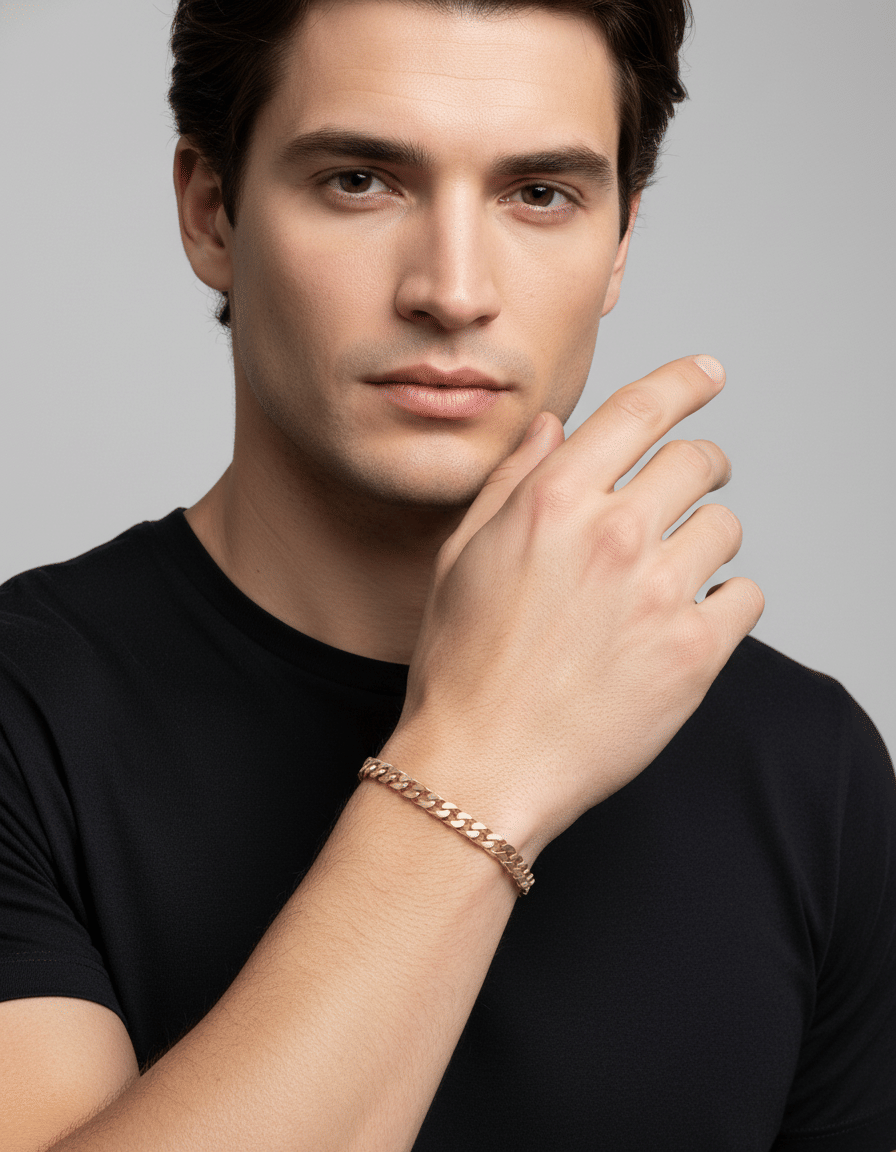 Bracciale maglia cubana in oro giallo-3