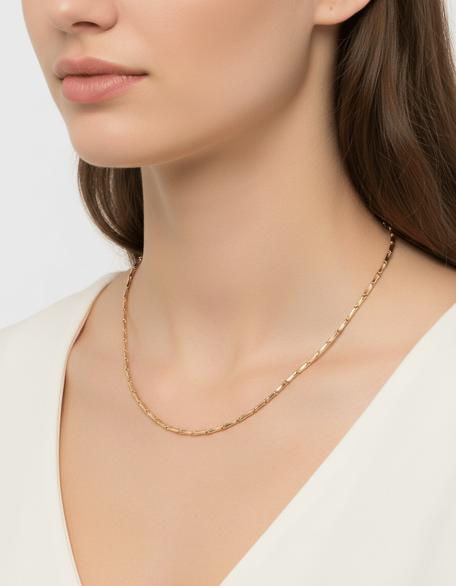 Collana chimento maglia chicchi di riso oro giallo 18 kt-3