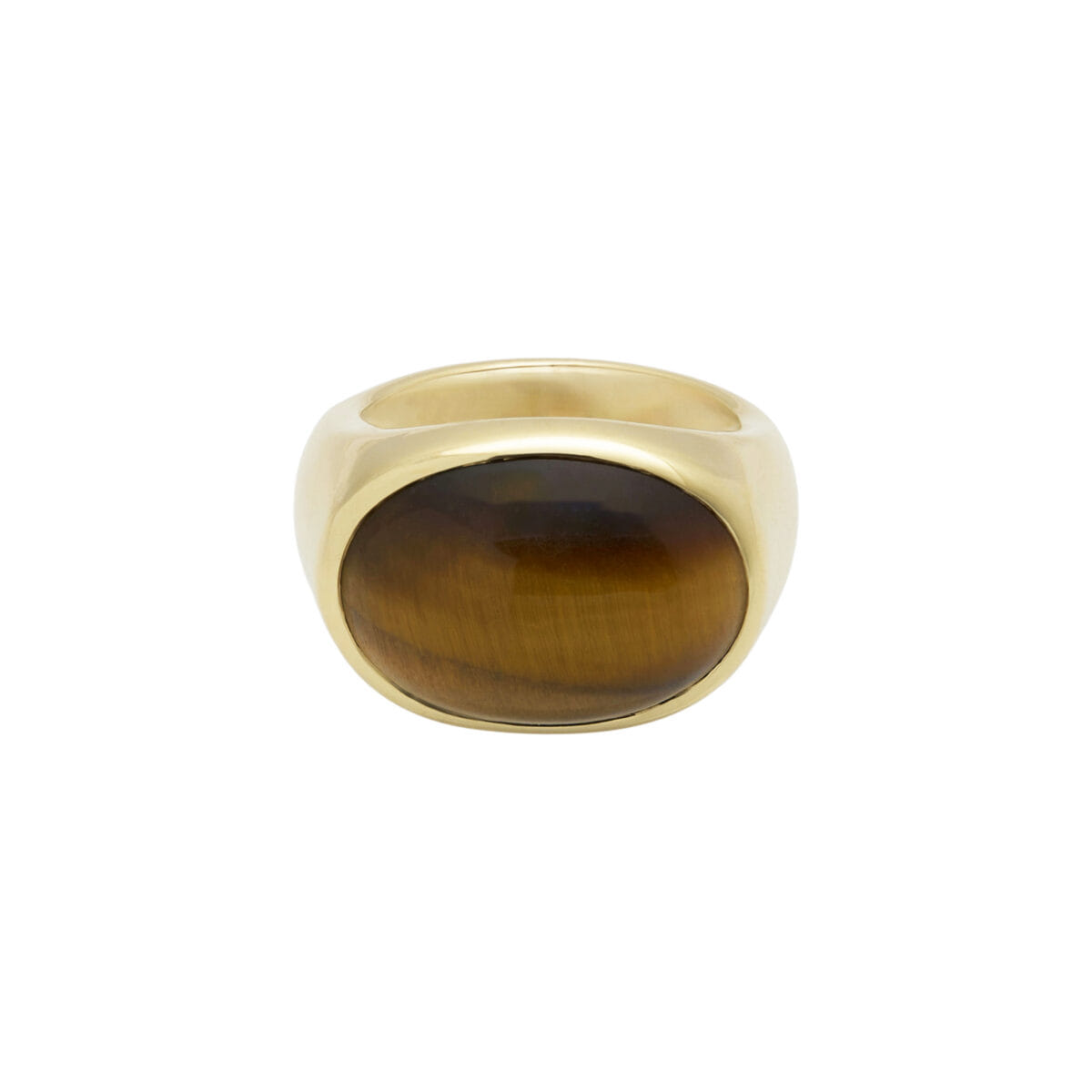 Anello bombato in oro giallo con occhio di tigre ovale-1