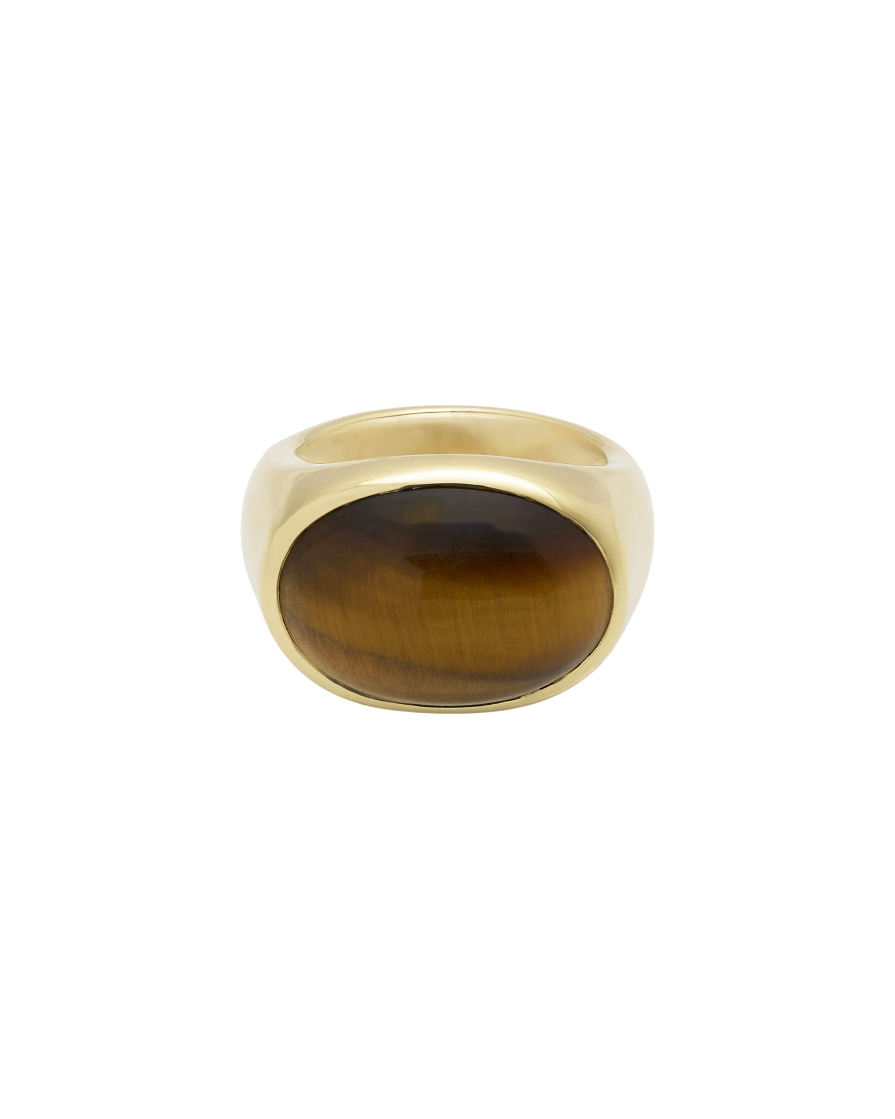 Anello bombato in oro giallo con occhio di tigre ovale-1