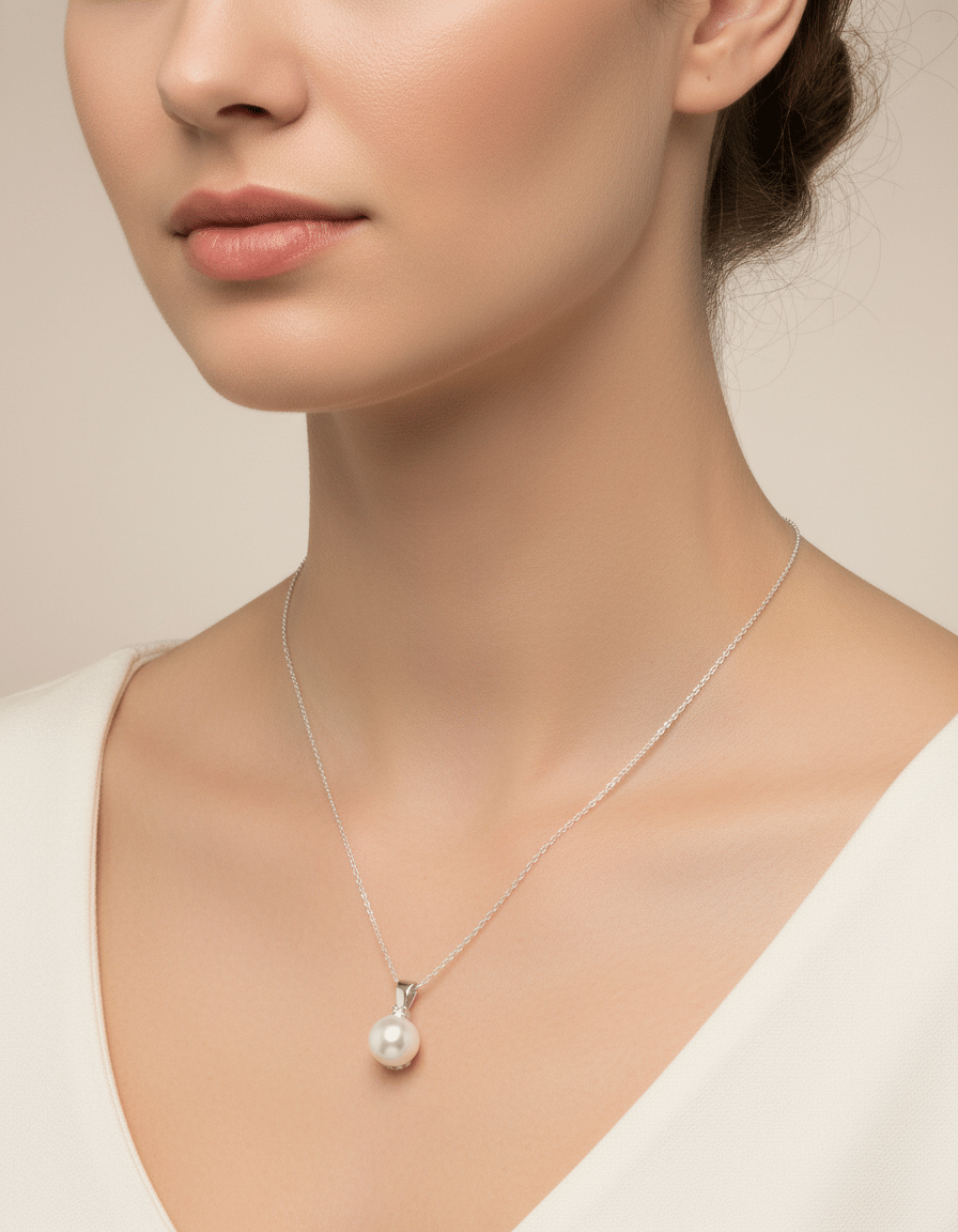 Collana in oro bianco con ciondolo perla 8,20 mm e diamante-3