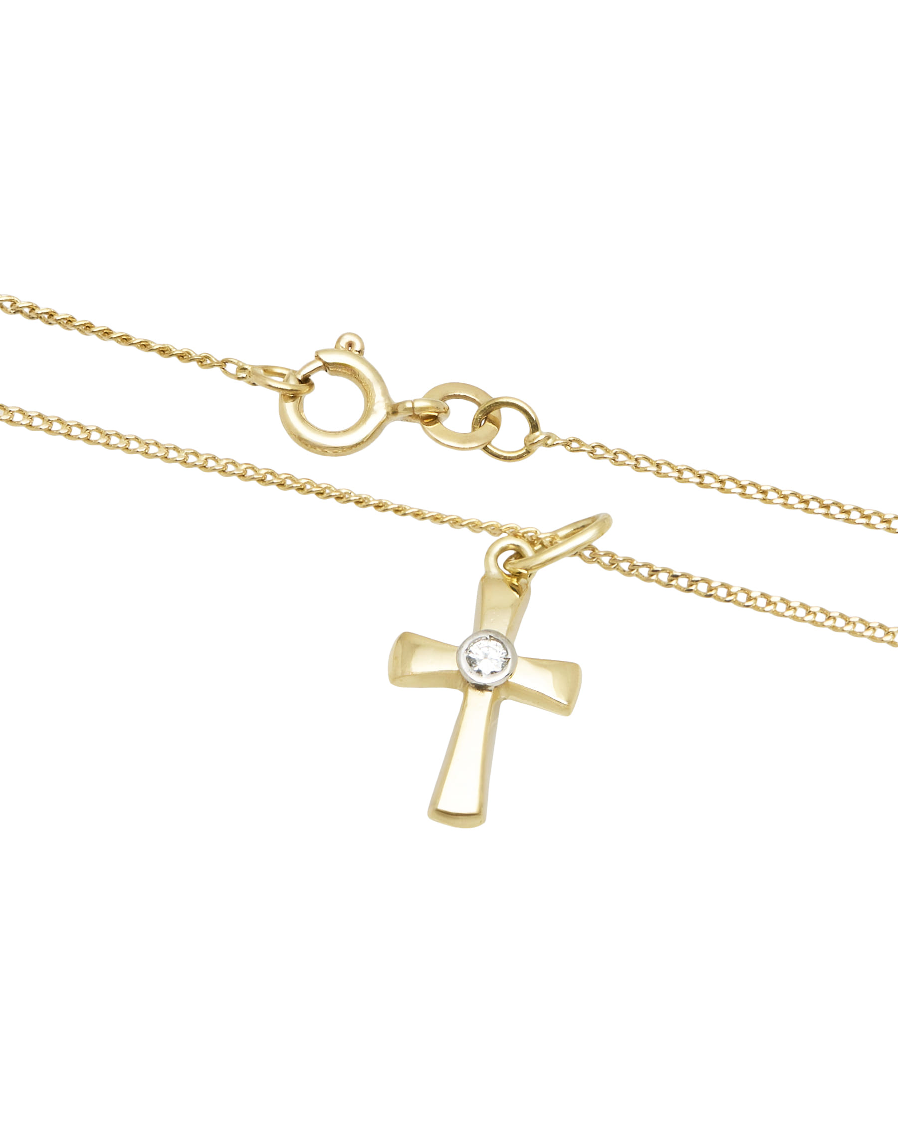 Collana con ciondolo croce in oro giallo e bianco con diamante centrale-2
