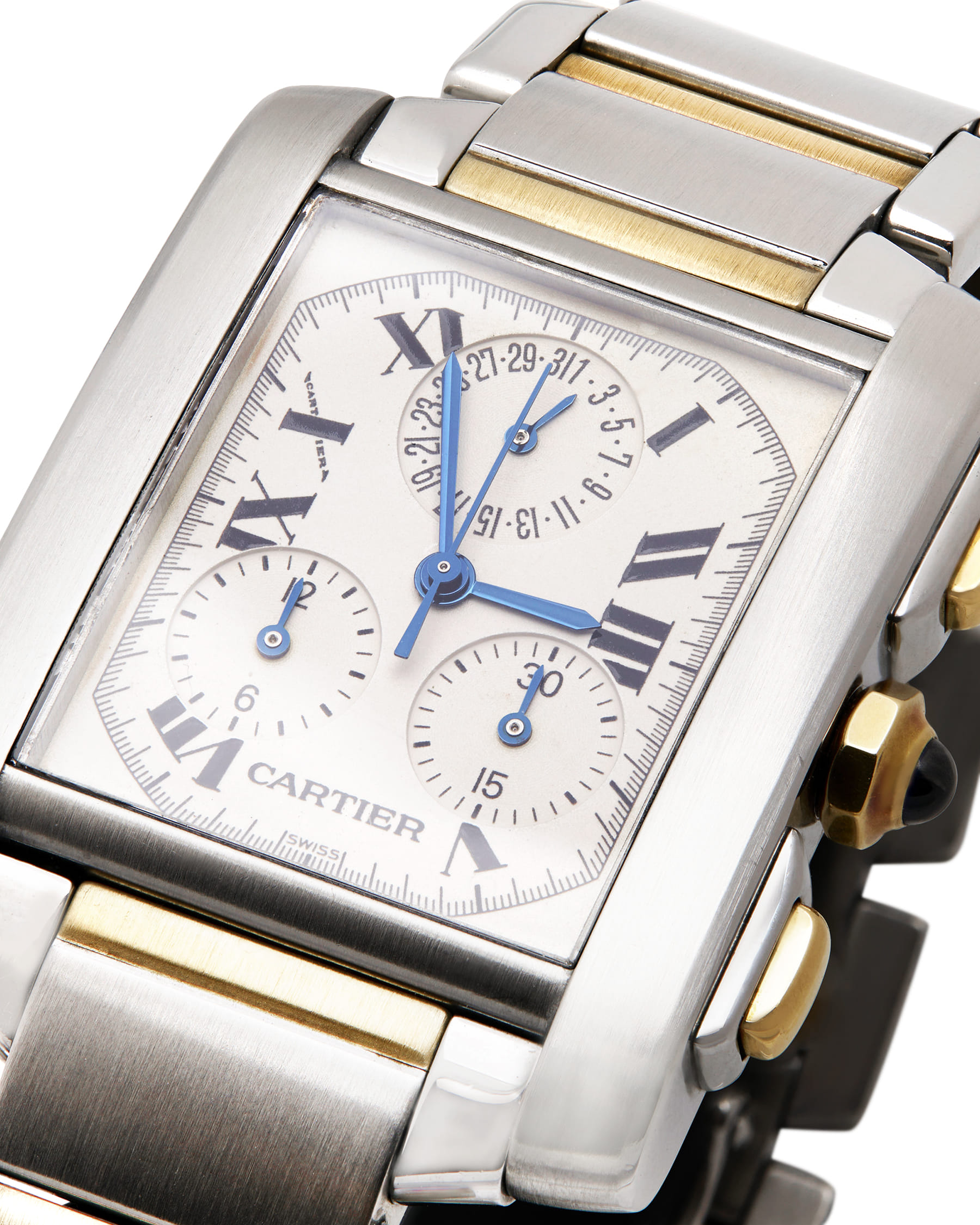 Cartier tank française chronograph steel yellow gold ref 2303-4