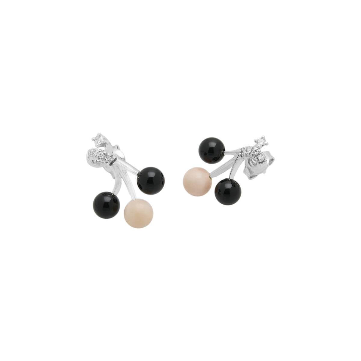 Orecchini a grappolo in oro bianco con onice corallo e diamanti-1