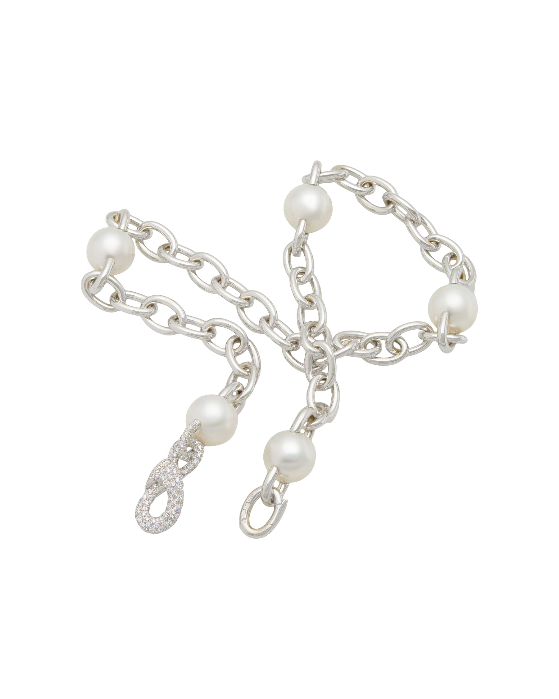 Collana girocollo mikimoto con maglie a catena in oro bianco diamanti e perle 11,30 mm-2