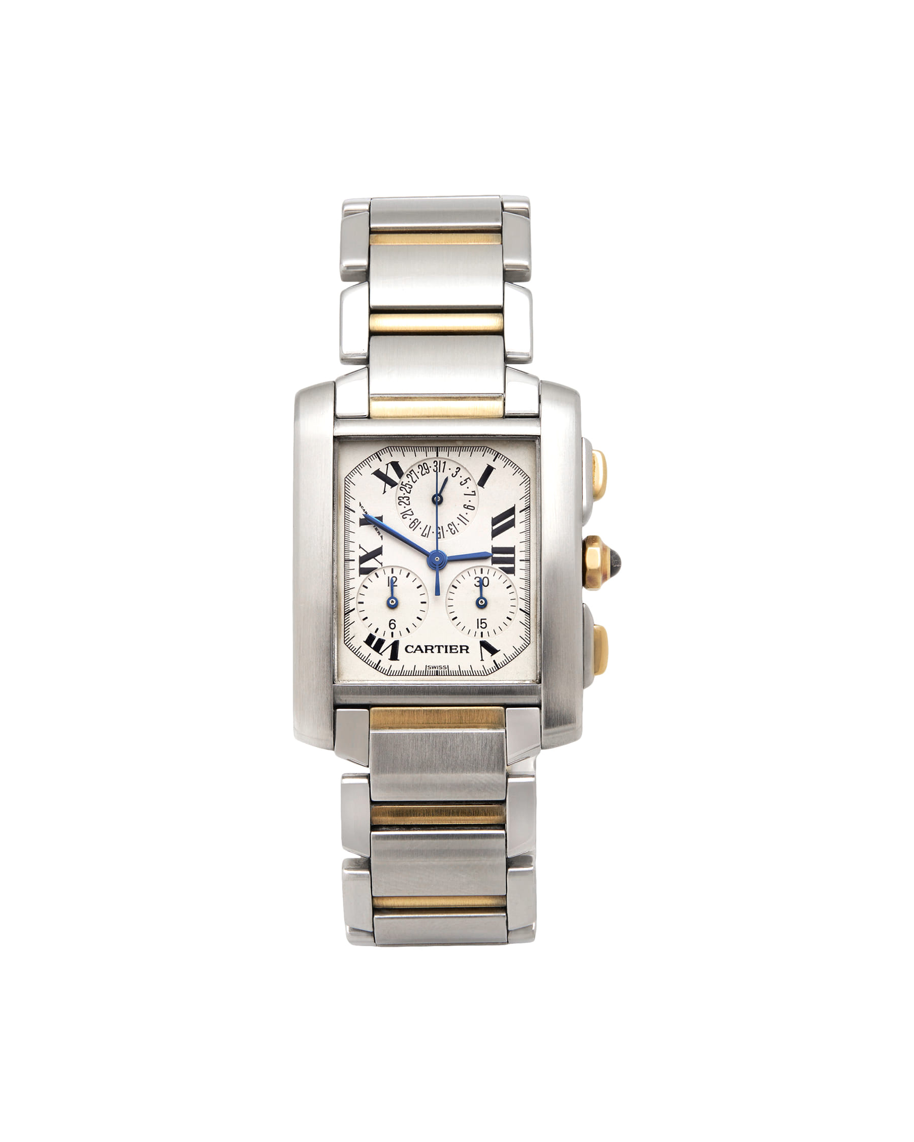 Cartier tank française chronograph steel yellow gold ref 2303-1