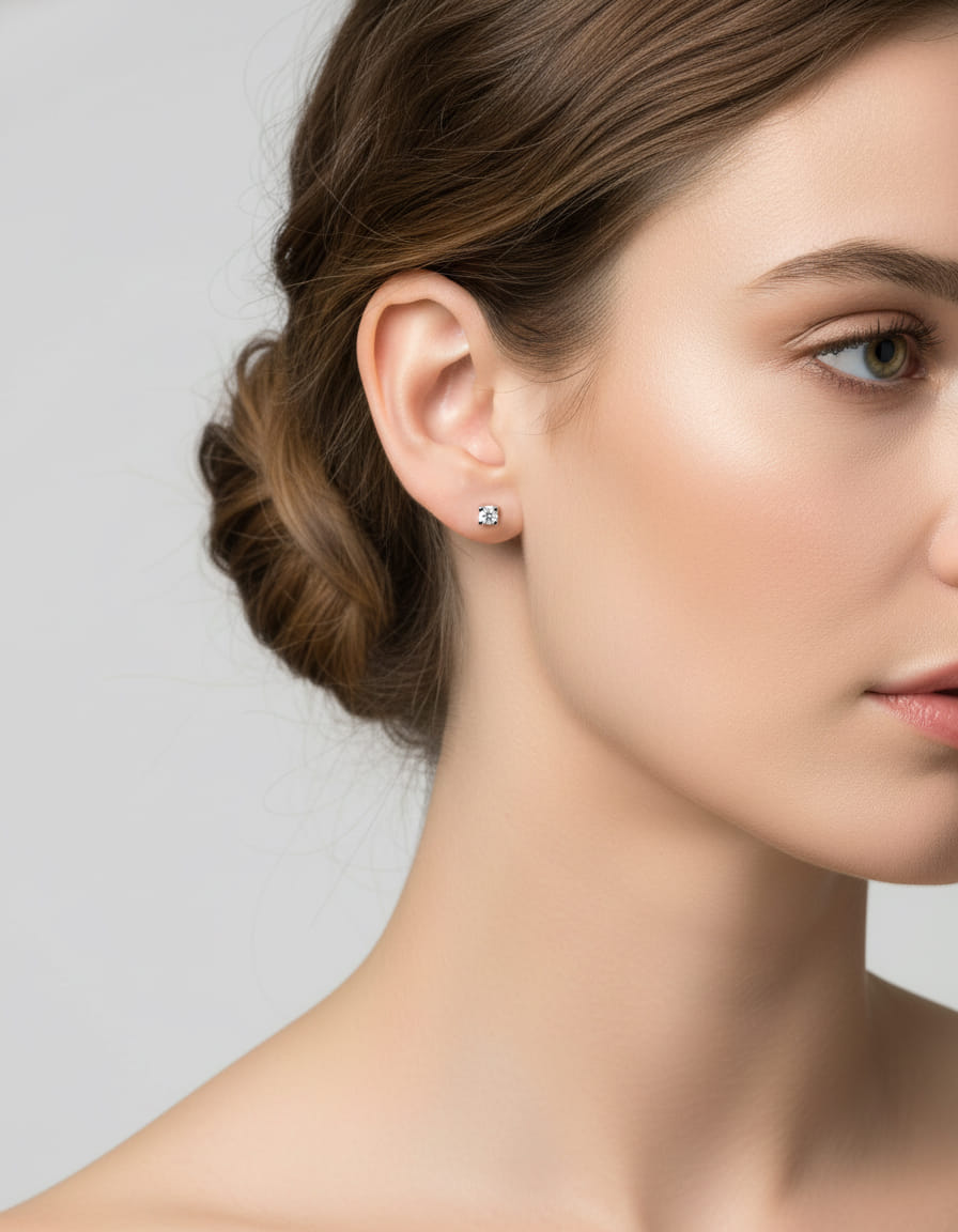 Orecchini punto luce torniti in oro bianco con diamanti 0,22 ct-3