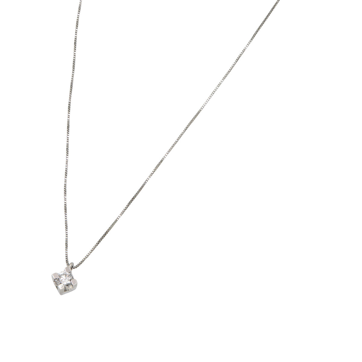 Catenina punto luce in oro bianco con castone tornito a rombo e diamante 0,13ct-1