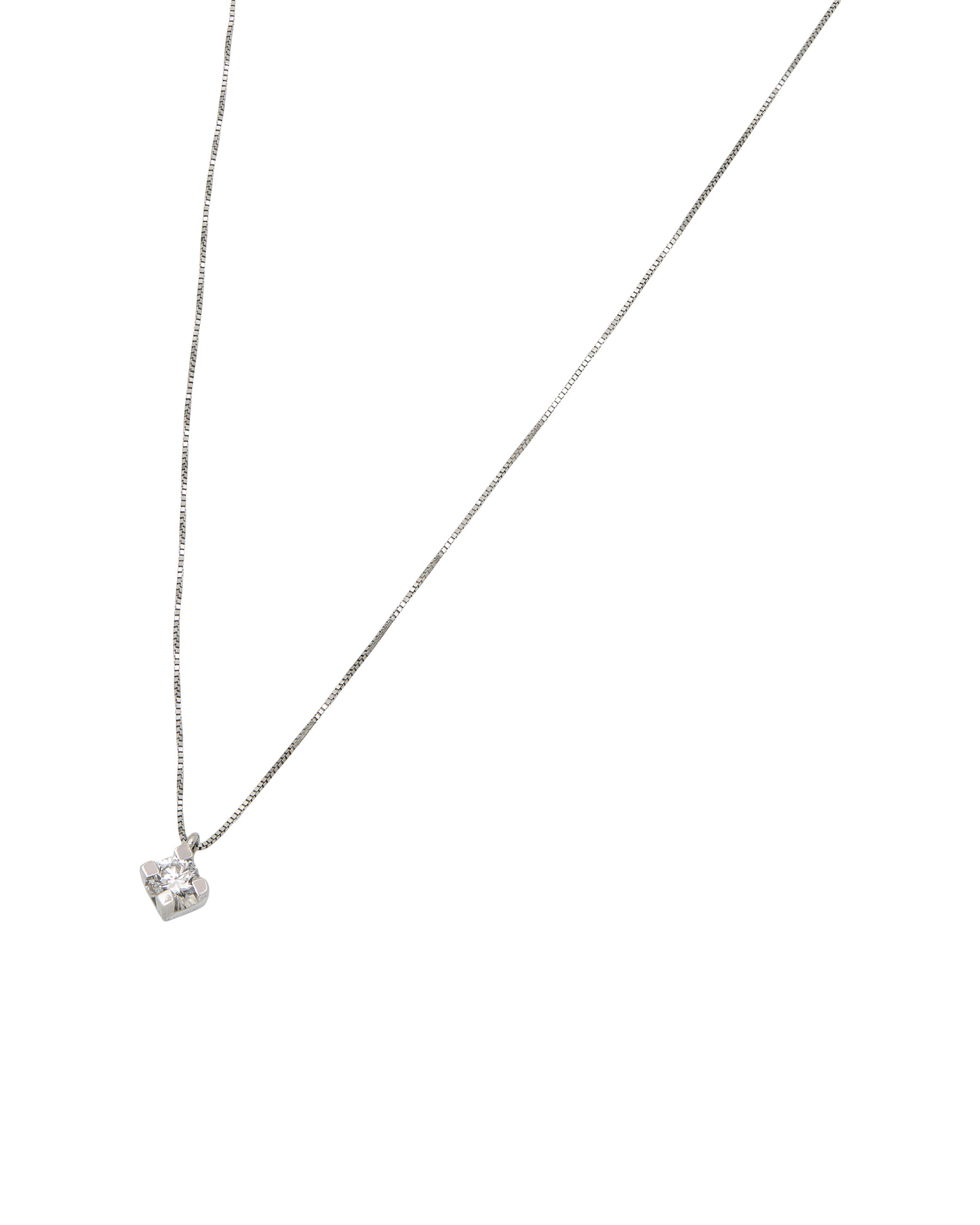 Catenina punto luce in oro bianco con castone tornito a rombo e diamante 0,13ct-1